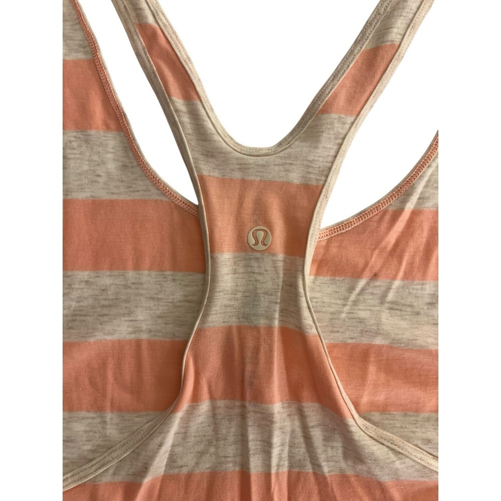 NEW Lululemon Size 12 Om Racer Back Top Tank Orange Khaki Striped Active Workout - Picture 9 of 9